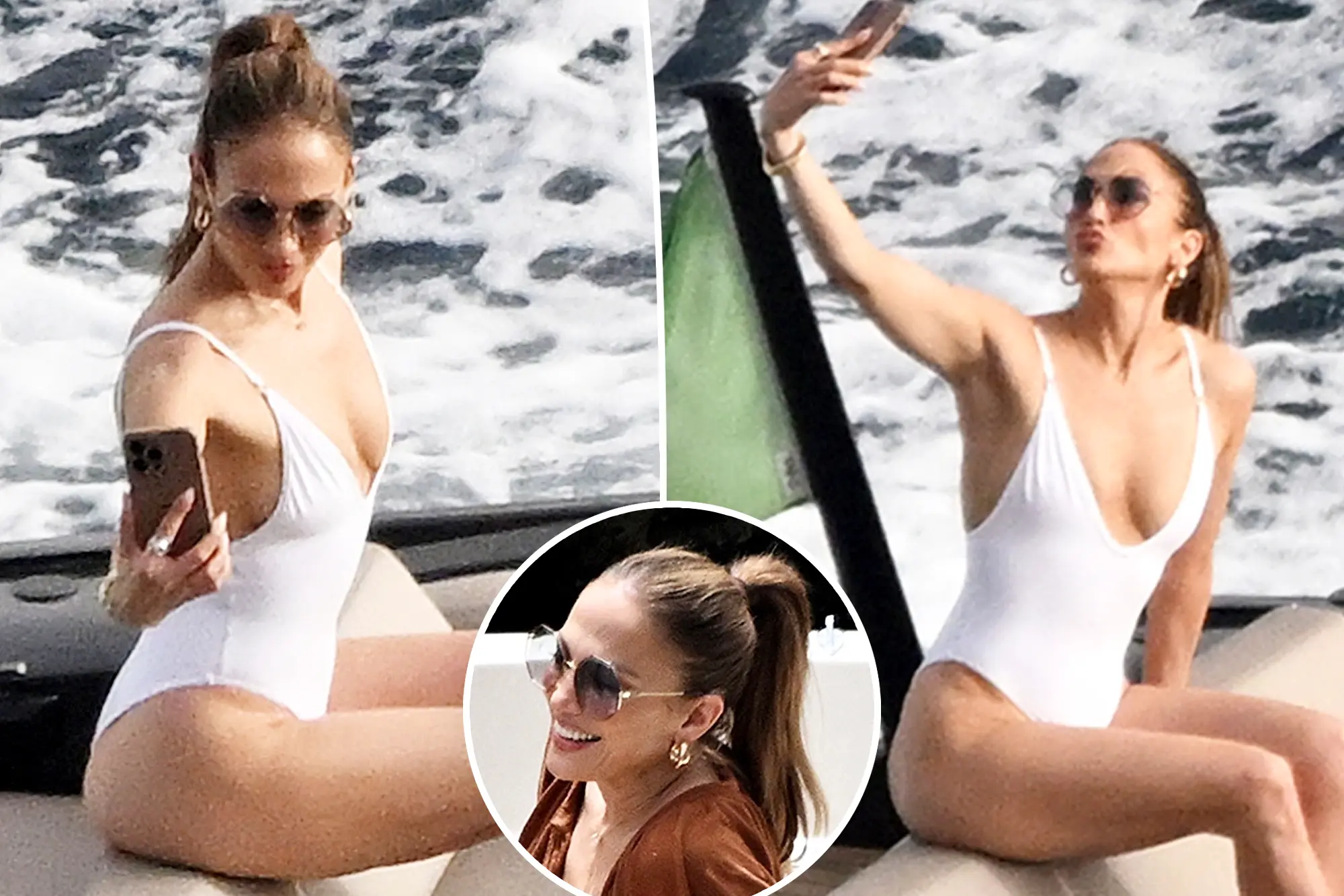 Jennifer Lopez, 54, takes RACY selfies of her famous posterior while rocking a plunging white swimsuit during vacation in Italy without husband Ben Affleck - as divorce rumors ramp up