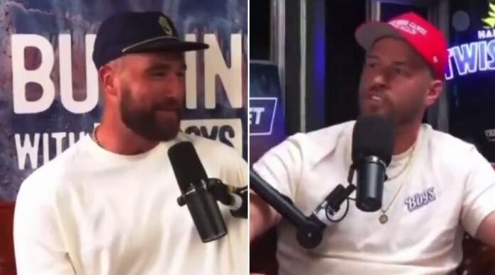 ‘I’m not here to hide anything, that’s my girl, that’s my lady…’ – Watch Travis Kelce Exclusive Interview Clip with Bussin’ With The Boys Host Ponders as he talks about his relationship with Taylor Swift after the Eras Tour in London: ‘that’s when i really started to fall for her…’