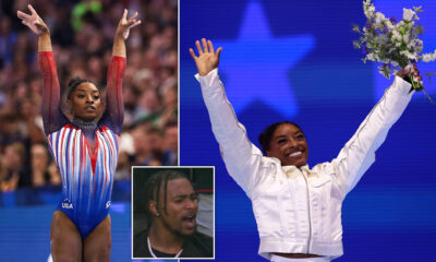 Simone Biles seals Paris Olympics qualification with stunning floor routine… as NFL husband Jonathan Owens leads standing ovation