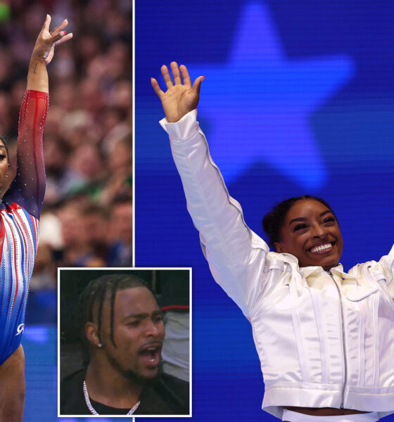 Simone Biles seals Paris Olympics qualification with stunning floor routine… as NFL husband Jonathan Owens leads standing ovation