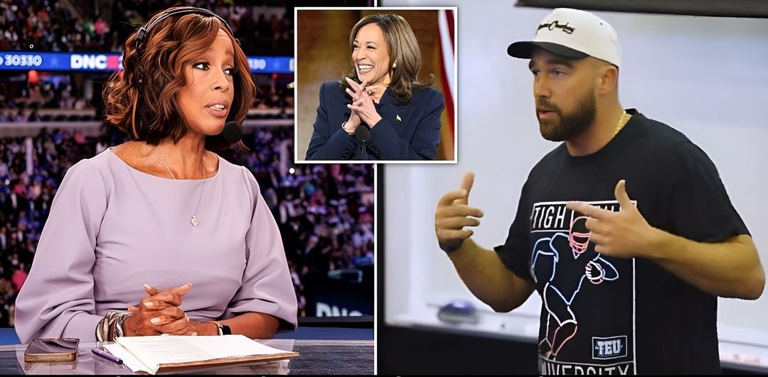 CBS' Gayle King hints Travis Kelce will appear at the DNC after claiming Chiefs star contacted Kamala Harris - before her co-hosts point out the one crucial detail she missed